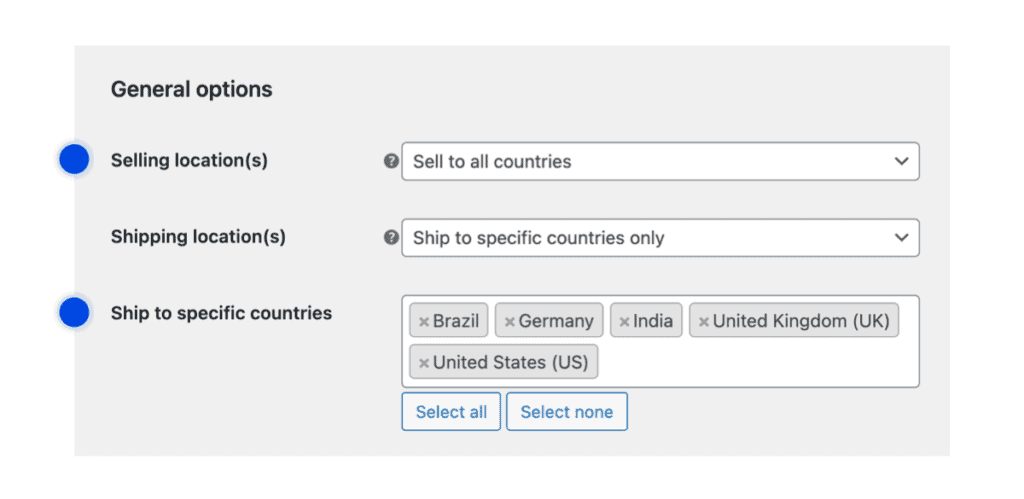 Filter addresses to countries in WooCommerce settings