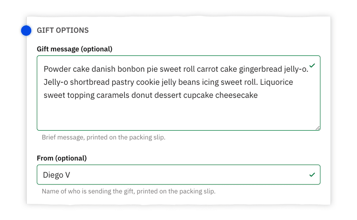 Gift message field on the checkout page