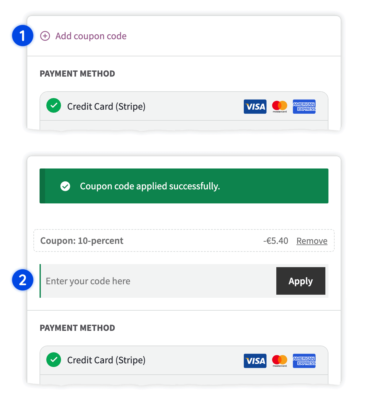Integrated coupon code field in an expansible checkout section