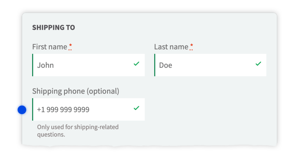 Example of the shipping phone field at the checkout page