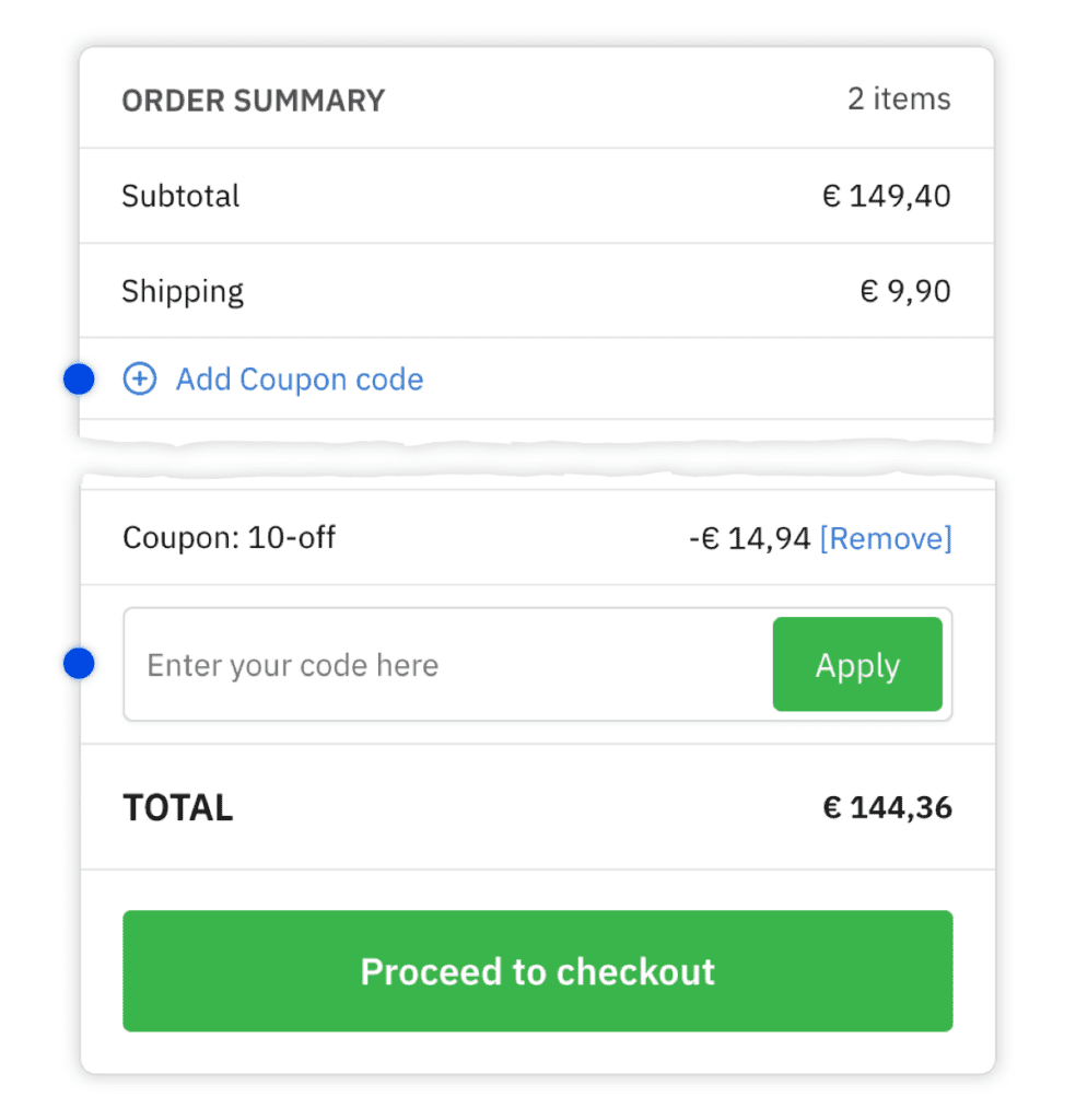 Coupon code field shown on the cart order summary