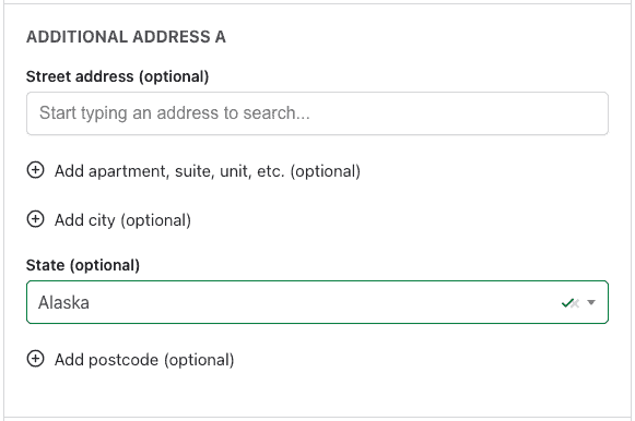 Screenshot of a custom address section on the checkout page with the Google Address Autocomplete feature enabled.