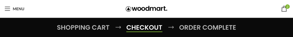 Screenshot of the Woodmart checkout progress bar section as displayed on the checkout page.