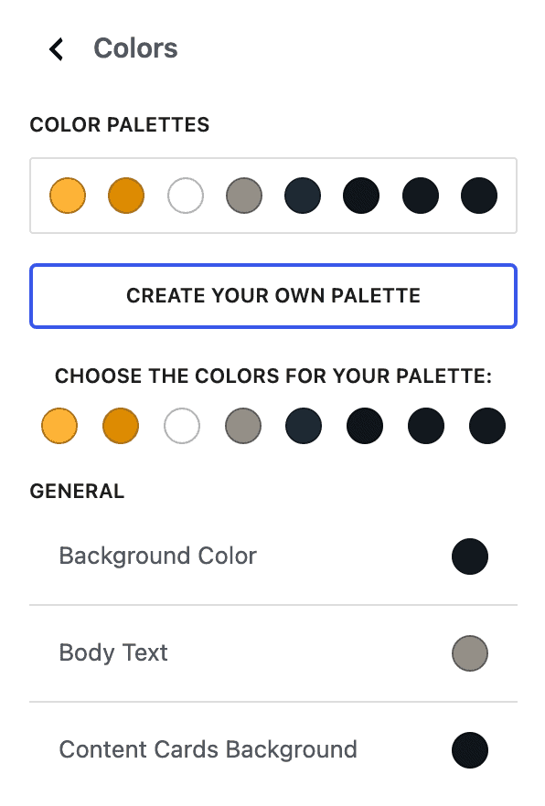 Screenshot of the Botiga theme color options.