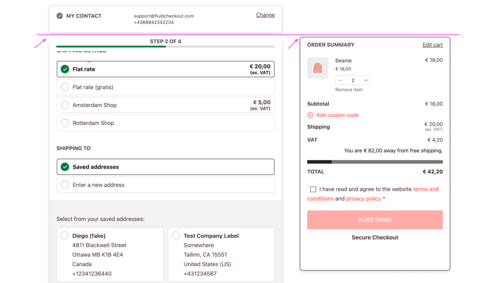 Screenshot of the checkout page showing the sticky elements placed slightly out of the expected location.